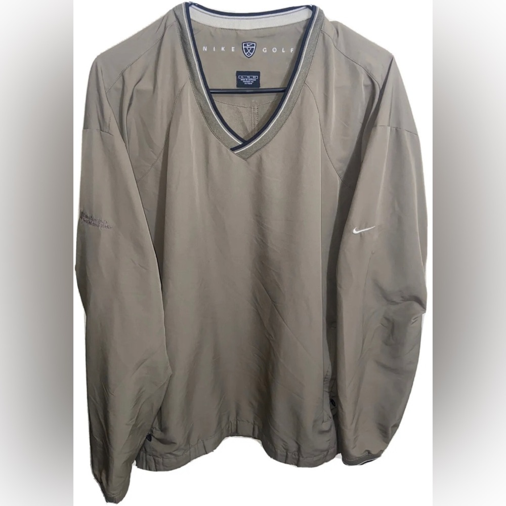 Men's Nike Golf Pullover Tan V-Neck Windbreaker Size XL